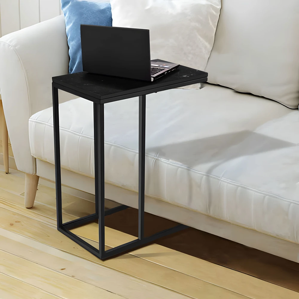 Žurnalinis staliukas, C-forma, juodas marmuras, ModernHome