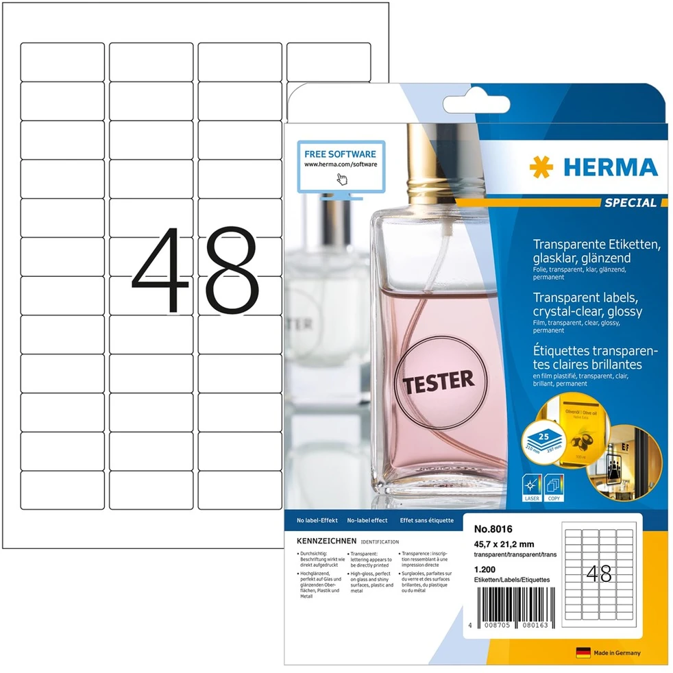 HERMA 8016 etiketė spausdinimui Permatomas Lipni spausdintuvo etiketė