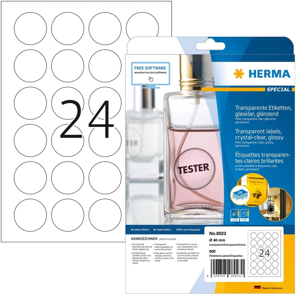 SOP HERMA 8023 etiketė spausdinimui Permatomas Lipni spausdintuvo etiketė