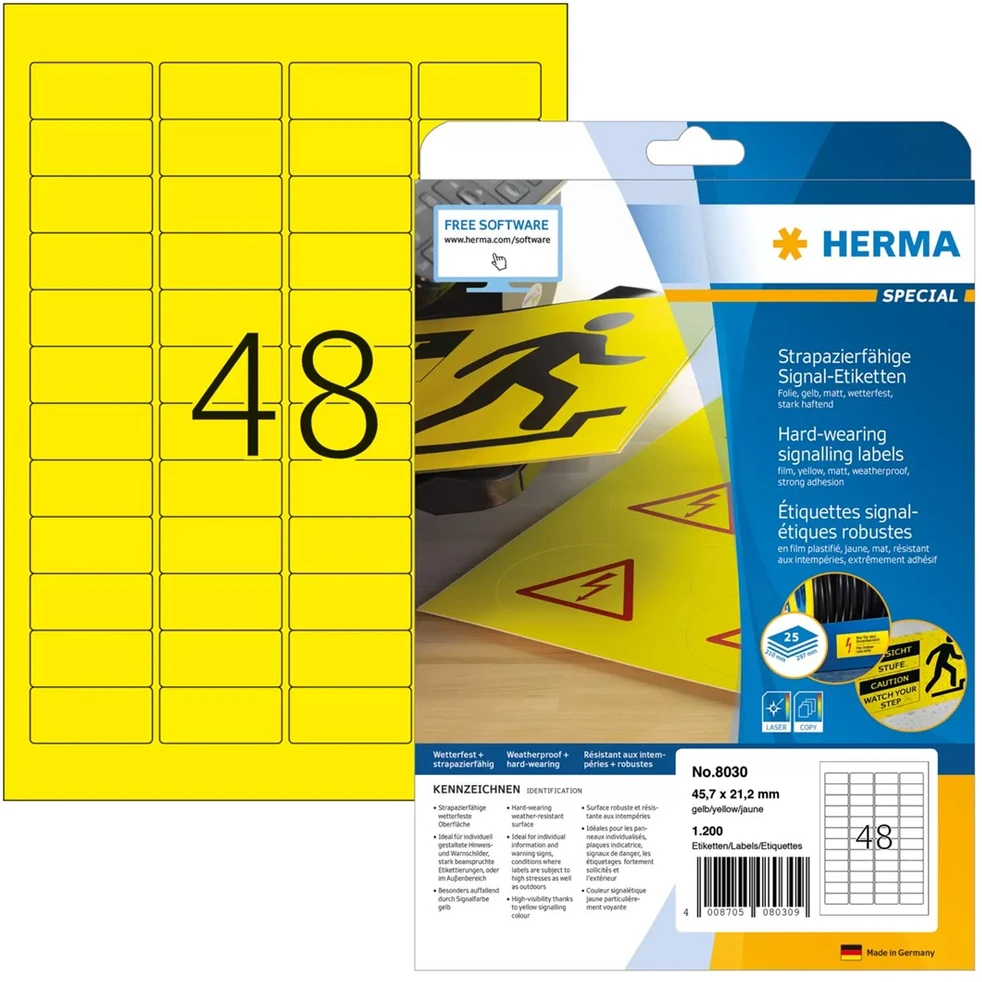 SOP HERMA 8030 etiketė spausdinimui Geltona Lipni spausdintuvo etiketė