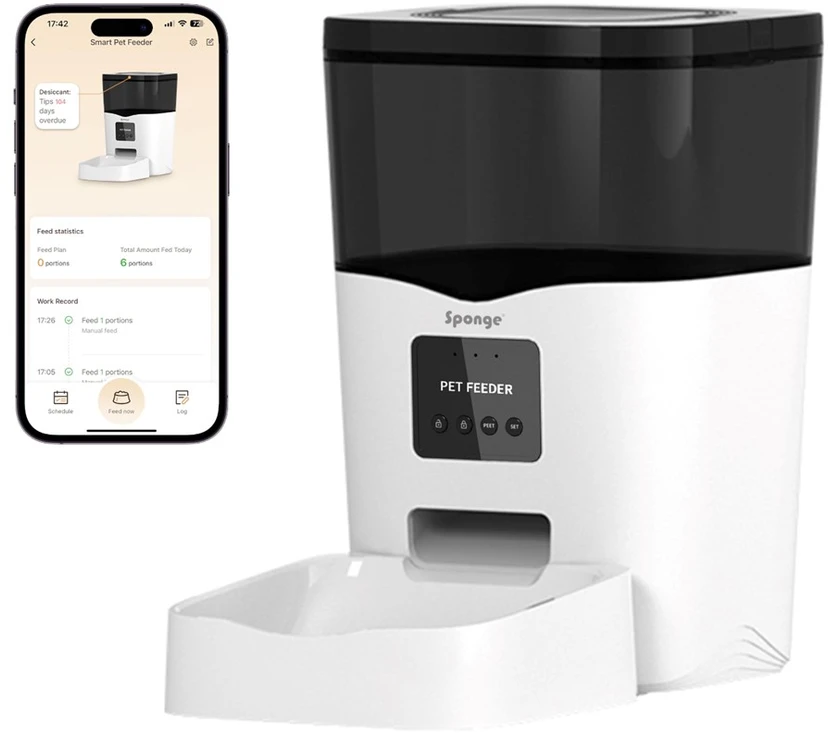 Išmanus maisto dozatorius Sponge Pet Feeder Smart, baltas/juodas