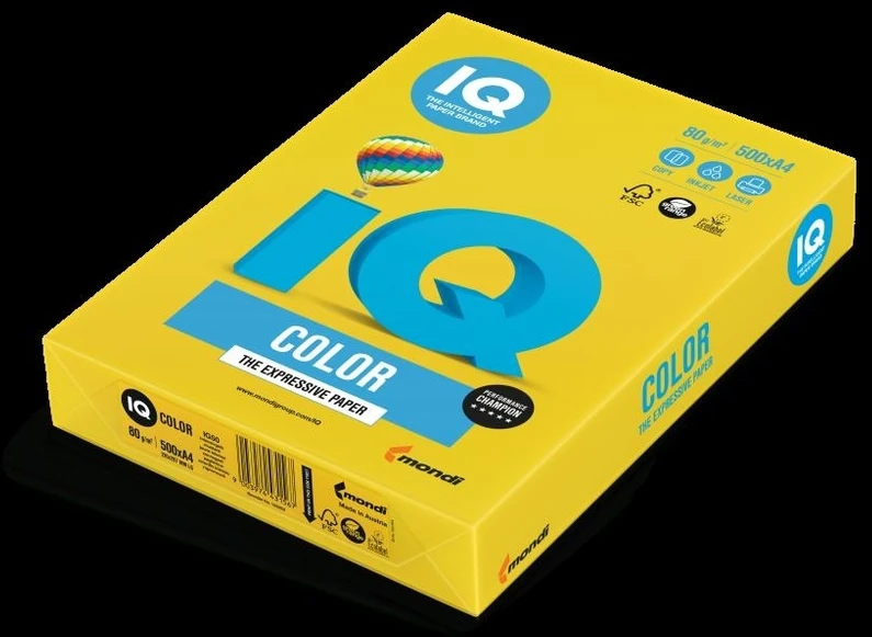 Spalvotas biuro popierius IQ, A4, 80g, IG50, garstyčių geltonos spalvos, 500 lapų