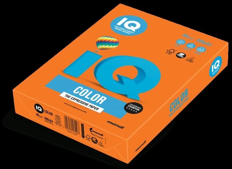 Spalvotas biuro popierius IQ, A4, 80g, OR43, oranžinės spalvos, 500 lapų