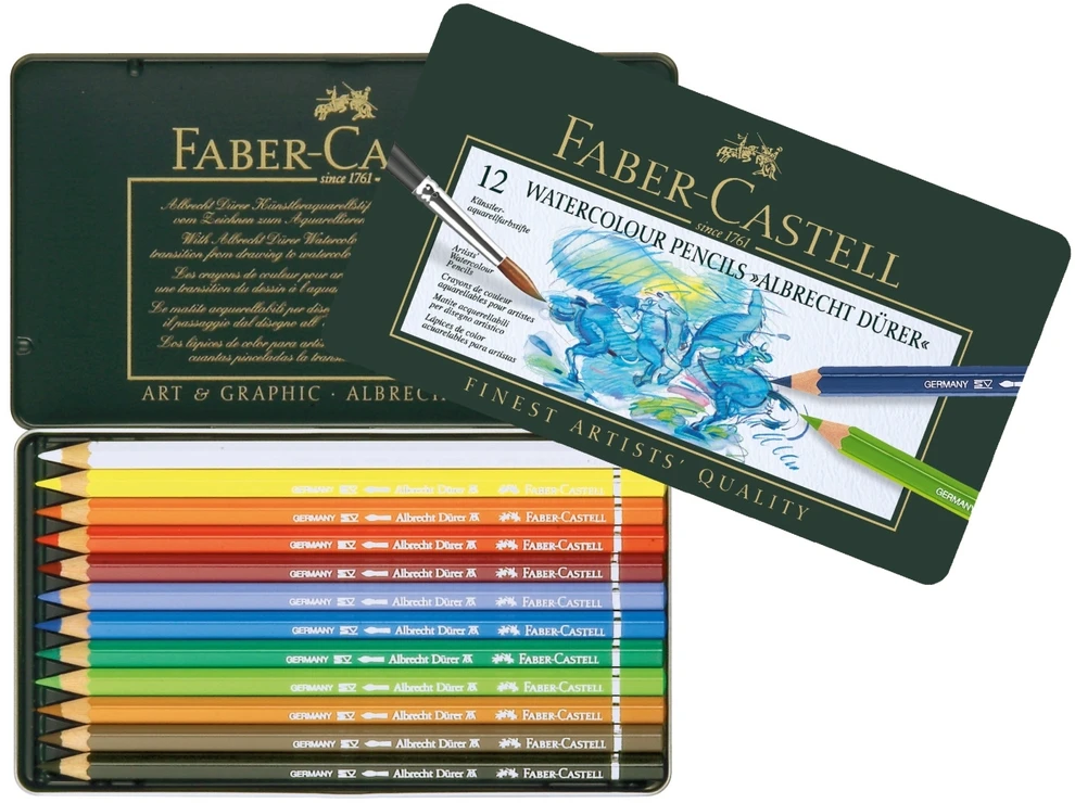 Spalvoti akvareliniai pieštukai Faber-Castell Albrecht Dürer, 12 spalvų