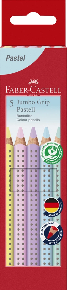 Spalvoti pieštukai „Faber-Castell Jumbo Grip” pasteliniai 5 spalvų