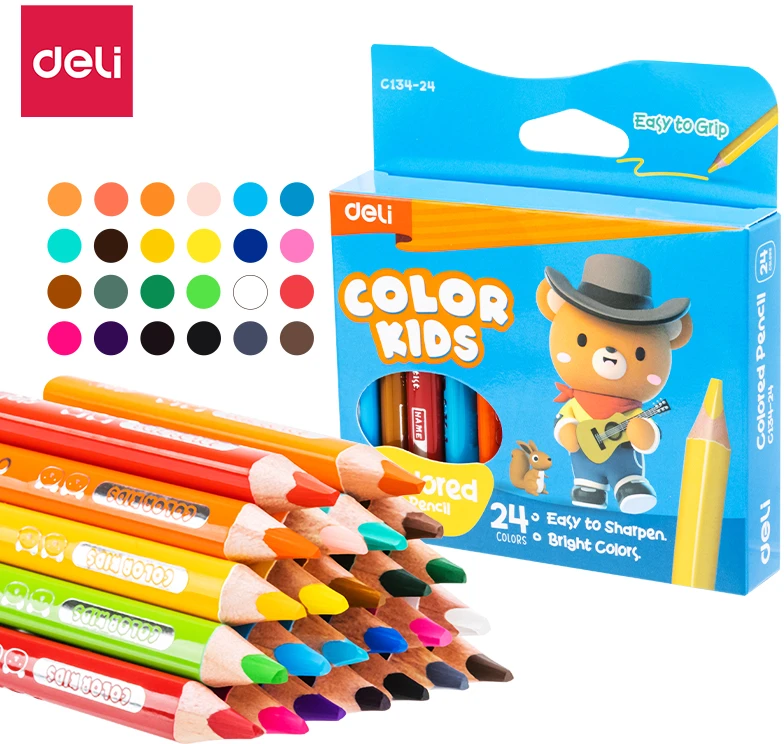 Spalvoti pieštukai DELI Color Kids, tribriauniai, 24 spalvų