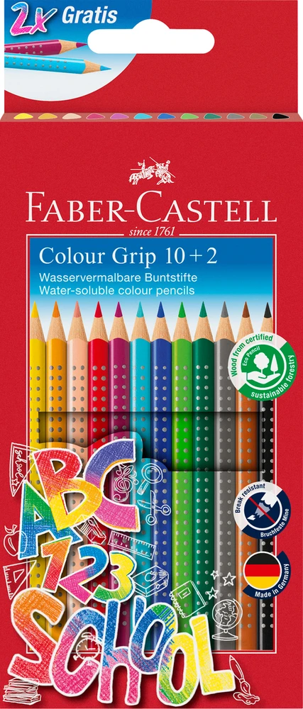 Spalvotų pieštukų rinkinys „Faber-Castell“, 10 spalvų, su rankena, 201585