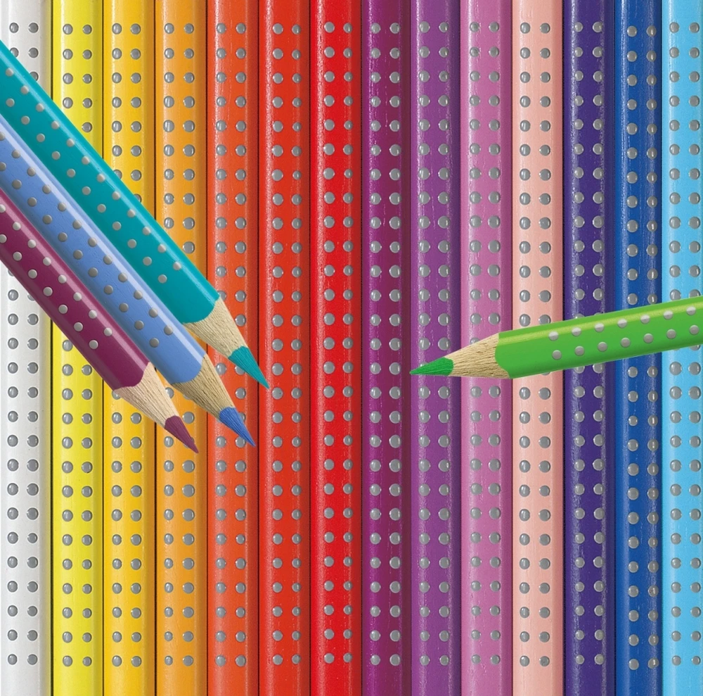 Spalvoti pieštukai Faber-Castell Grip, tribriauniai, 12 spalvų, metalinėje dėžutėje