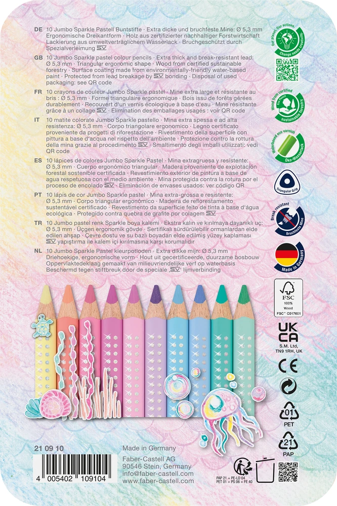 Faber-Castell Blizgančios didelės pastelinės spalvos skardinės – 10 vnt. (210910)