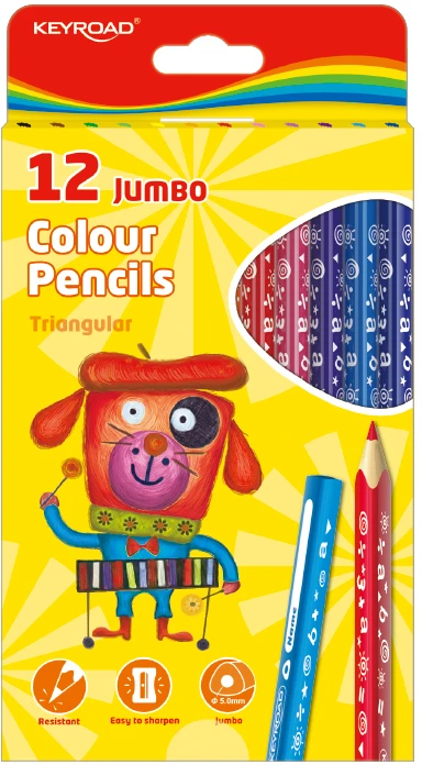Spalvoti pieštukai Keyroad Jumbo, 12 spalvų, trikampio formos