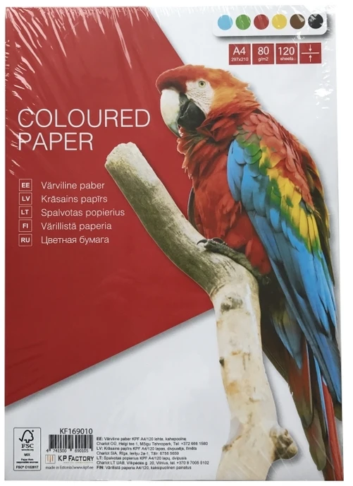 Spalvoto popieriaus rinkinys College, A4, 80g, 6 spalvos po 20 lapų, 120 lapų
