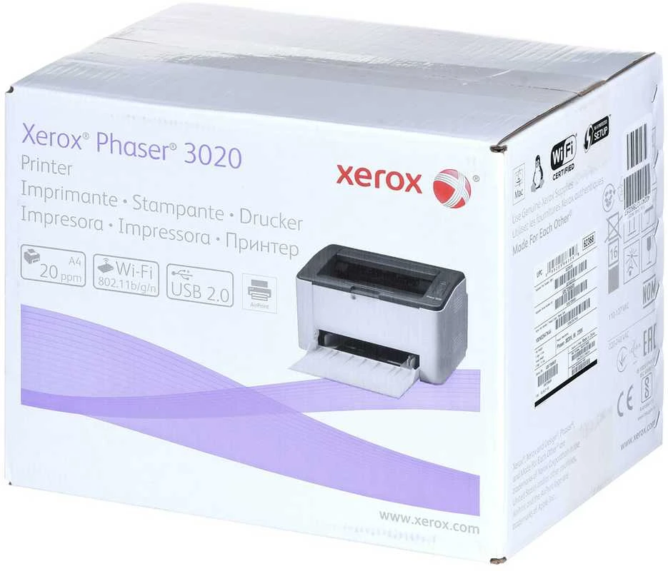 Spausdintuvas „Xerox Phaser 3020BI“, A4, mono lazeris, 20 ppm, 15 000 per mėnesį, 128 Mb, 8,5 sek., 150 lapų, USB 2.0, „WiFi“