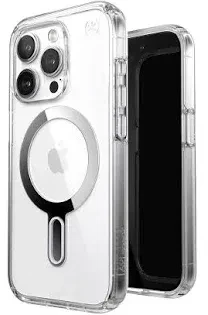 Dėklas Speck Presidio Perfect-Clear ClickLock & Magsafe do iPhone 15 Plus / iPhone 14 Plus (Clear / Chrome Finish / Serene Sidabrinis)