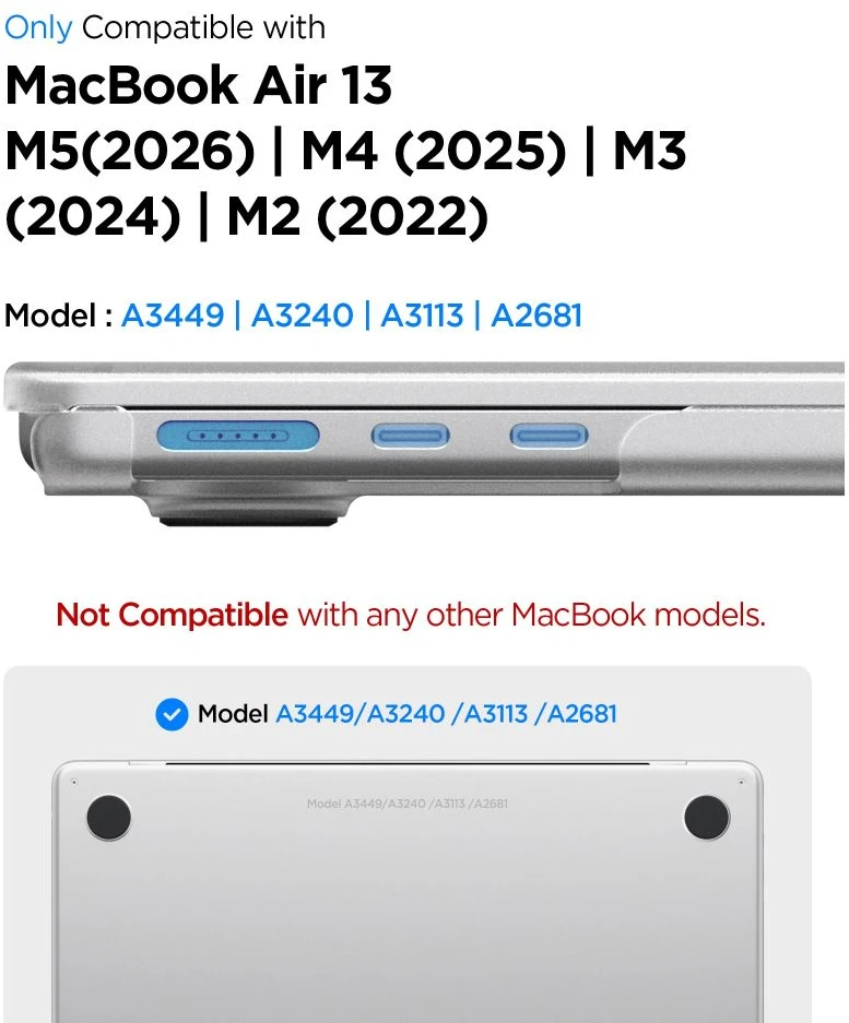 „SPIGEN AIRSKIN“ „MACBOOK AIR 13 M2-M5“ 2023–2026 m. „FROST CLEAR“