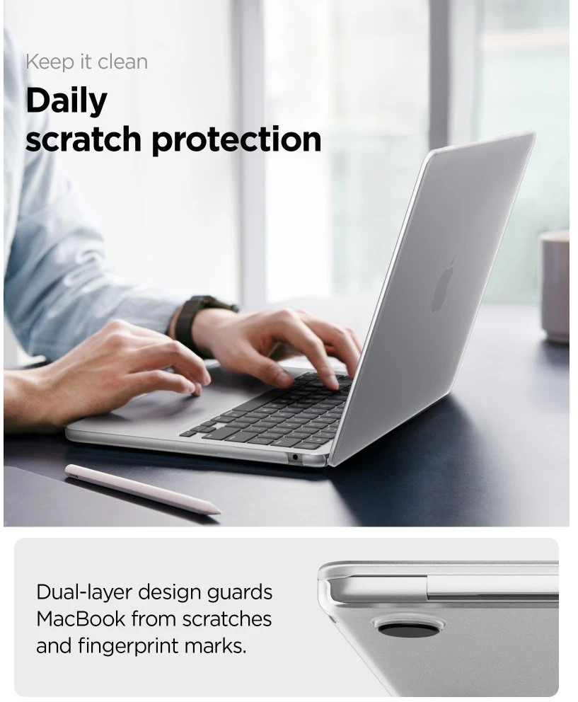 „SPIGEN AIRSKIN“ „MACBOOK AIR 13 M2-M5“ 2023–2026 m. „FROST CLEAR“