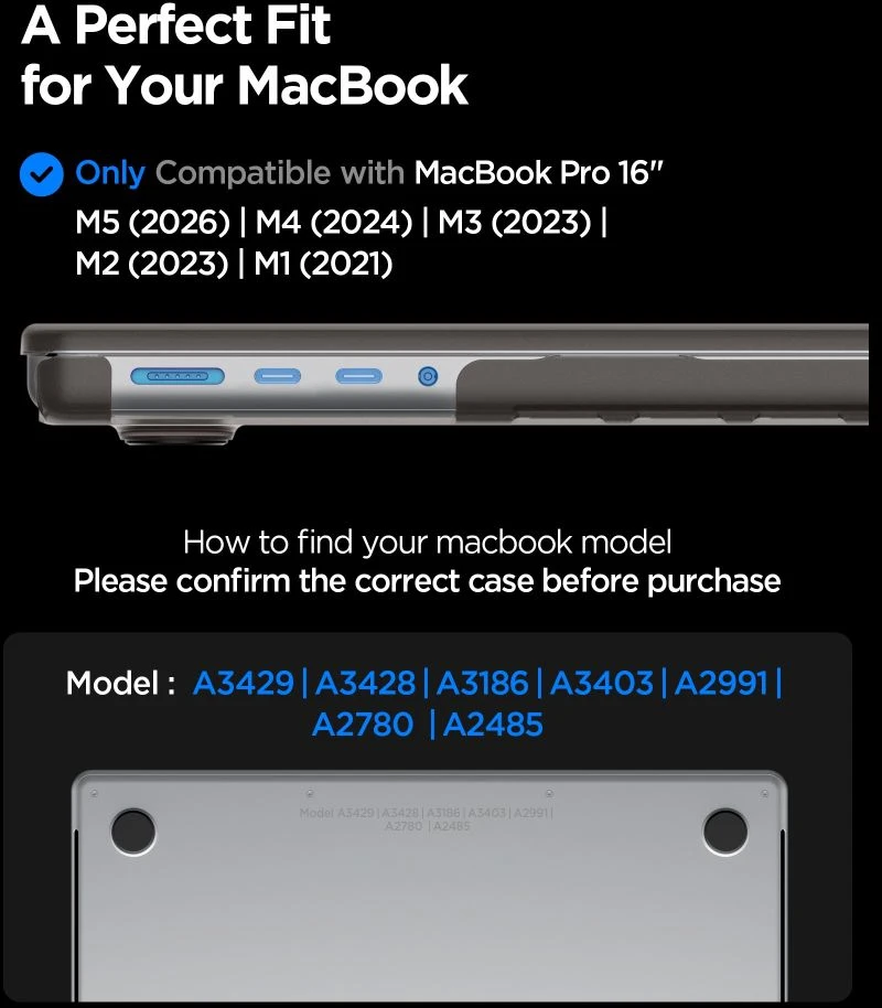 SPIGEN AIRSKIN MACBOOK PRO 16 M1-M5 / M5 PRO / M5 PRO MAX 2021-2026 MATINĖ JUODA