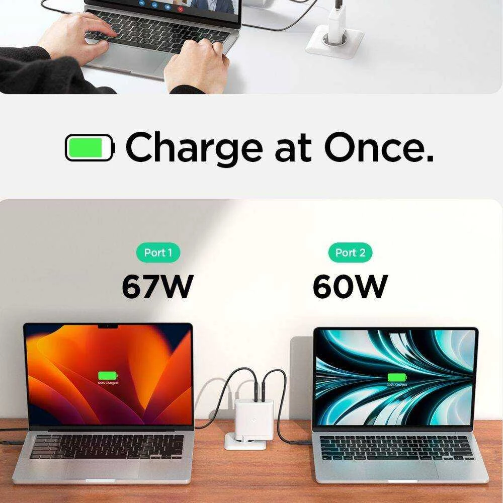 SPIGEN ArcStation Pro GaN-1402 maitinimo įkroviklis, 2x USB-C, 140W baltos spalvos