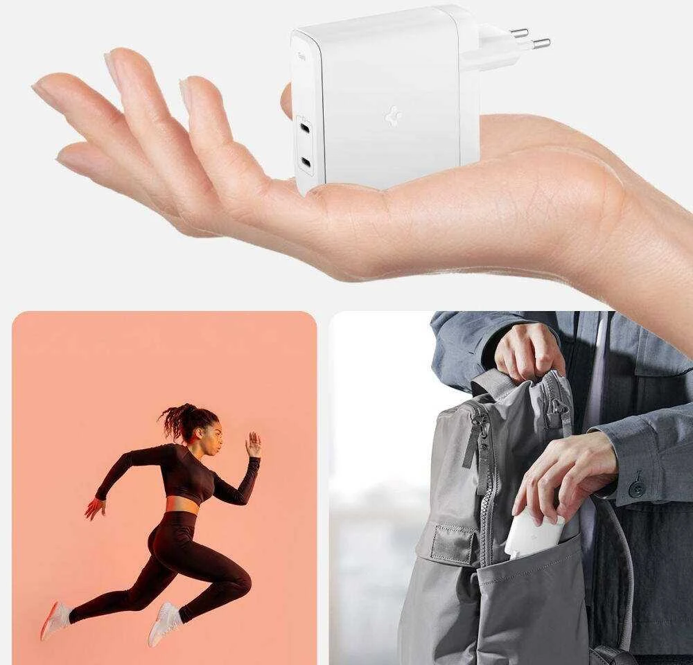SPIGEN ArcStation Pro GaN-1402 maitinimo įkroviklis, 2x USB-C, 140W baltos spalvos