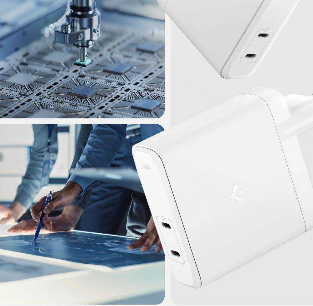SPIGEN ArcStation Pro GaN-1402 maitinimo įkroviklis, 2x USB-C, 140W baltos spalvos
