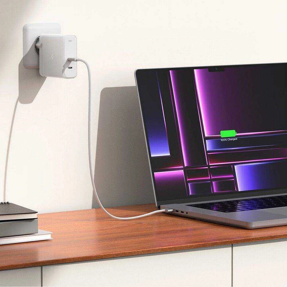 SPIGEN ArcStation Pro GaN-1402 maitinimo įkroviklis, 2x USB-C, 140W baltos spalvos
