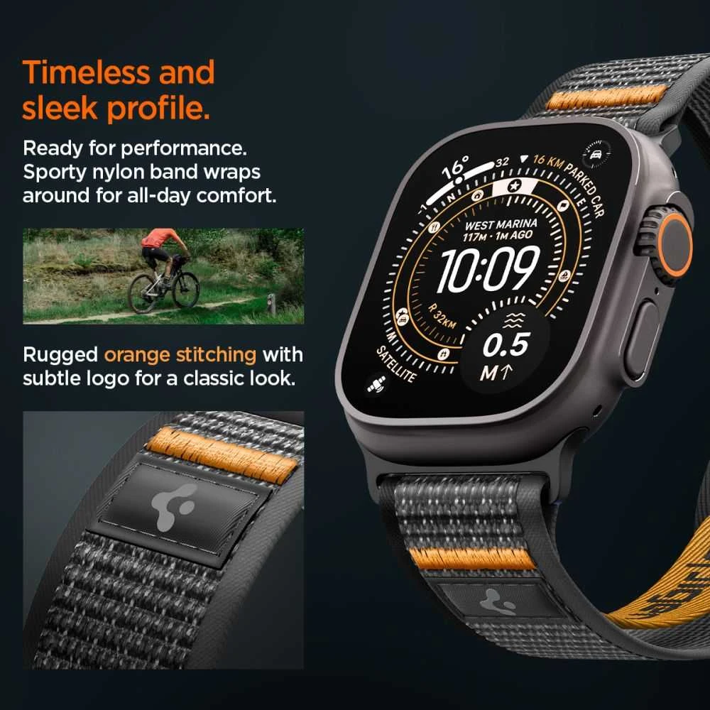 Spigen Athlex Air 2 aktyvus dirželis, juoda-oranžinė - Apple Watch 49mm/46mm/45mm/44mm