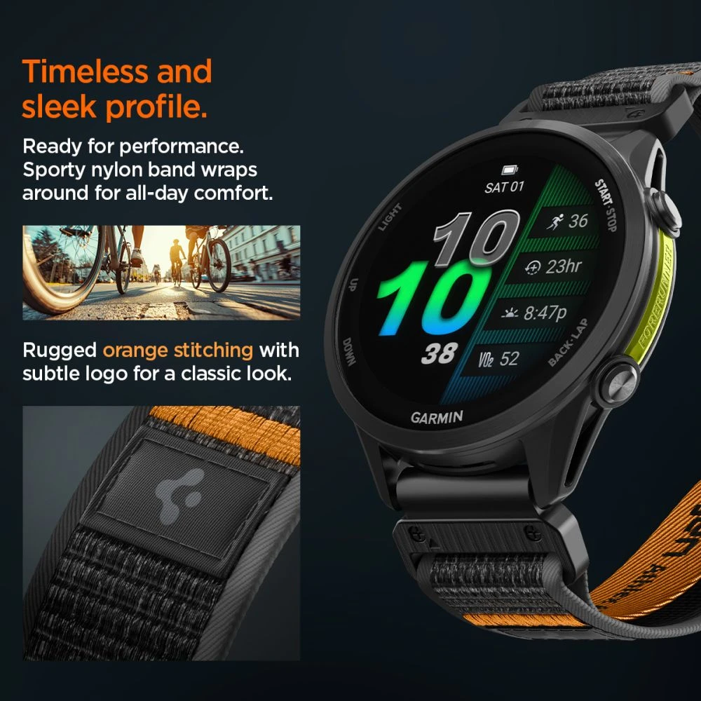Spigen AthLex Air Garmin QuickFit 22 mm aktyvus juodos spalvos/oranžinės spalvos