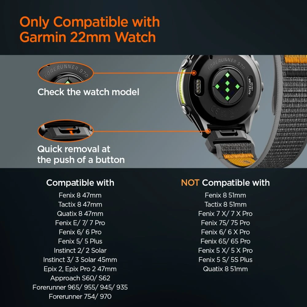 Spigen AthLex Air Garmin QuickFit 22 mm aktyvus juodos spalvos/oranžinės spalvos