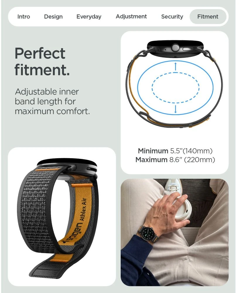 Spigen ATHLEX AIR GOOGLE PIXEL WATCH 1 / 2 / 3 / 4 / 5 (41 MM) AKTYVUS Juodas/ORANŽINIS