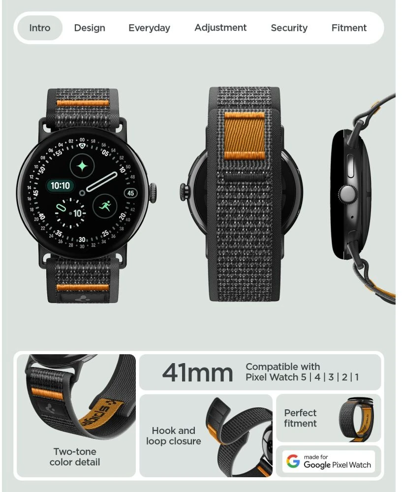 Spigen ATHLEX AIR GOOGLE PIXEL WATCH 1 / 2 / 3 / 4 / 5 (41 MM) AKTYVUS Juodas/ORANŽINIS