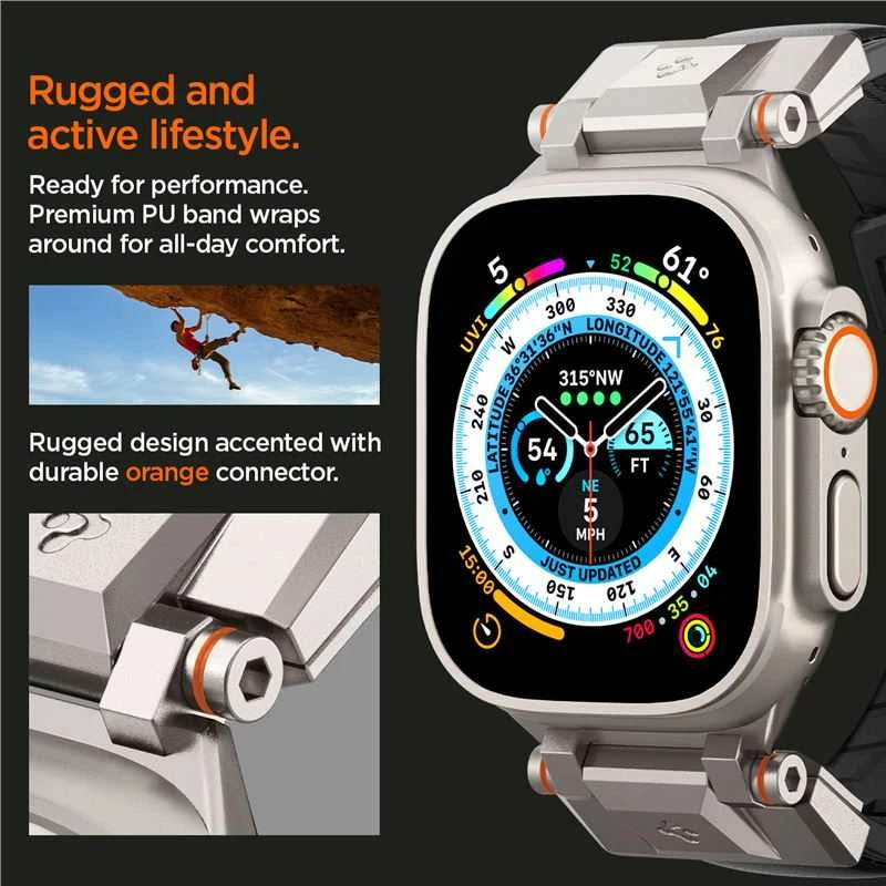 „Spigen DuraPro Armor PU“ dirželis, skirtas „Apple Watch“ 42/44/45/49 mm (juodas)