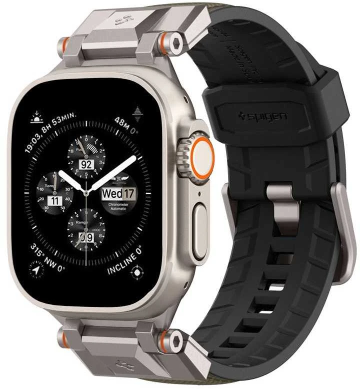 „Spigen DuraPro Armor“ dirželis, skirtas „Apple Watch 44 / 45 / 46 / 49 mm“ – Žalias