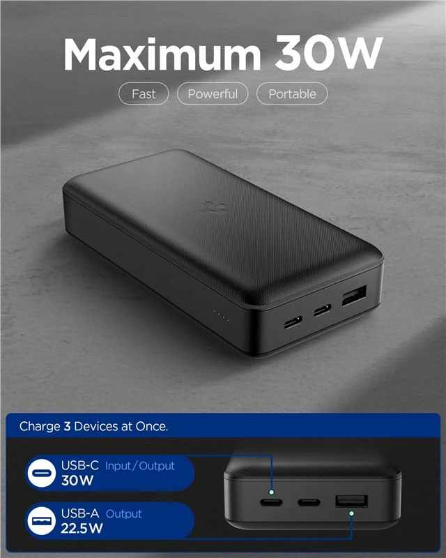 Spigen Essential 30,000mAh 30W Portable Charger, juodas EA3030