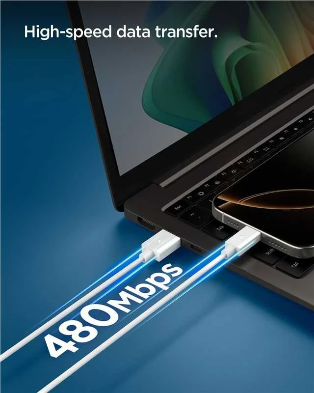 Spigen „Essential“ USB A–USB C 60 W laidas, baltas EB6010AC