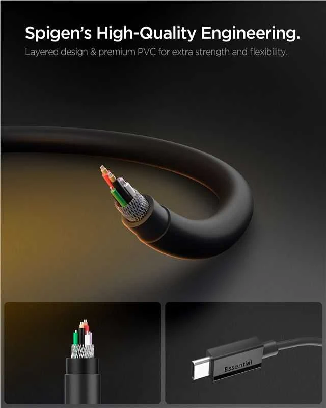 Spigen EB6010CC USB-C 60W Cable 100 cm - Juodas