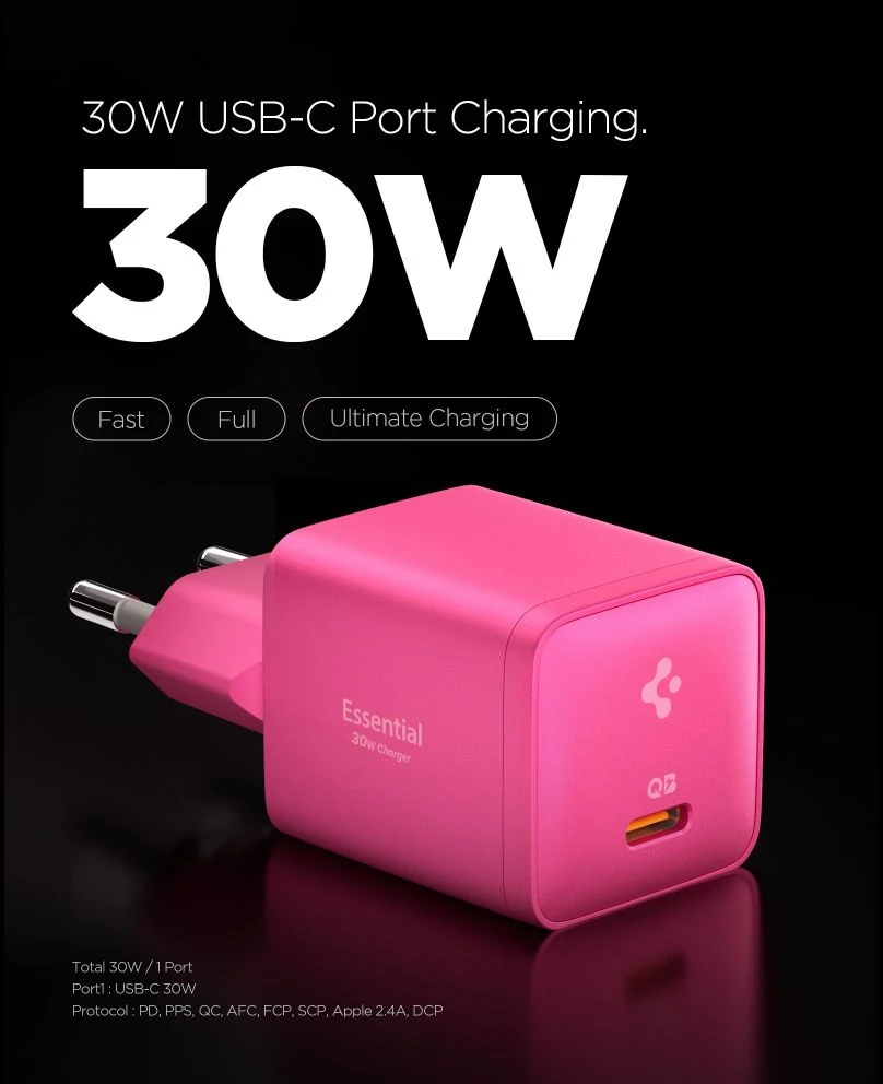 Spigen EE301EU-GAN ESSENTIAL 1 PRIEVADO TINKLO ĮKROVIKLIS 30W ROŽINIS