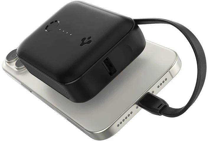 Spigen Essential 10,000 mAh 30W Power Bank (Built in Cable), juodas EA3010BT