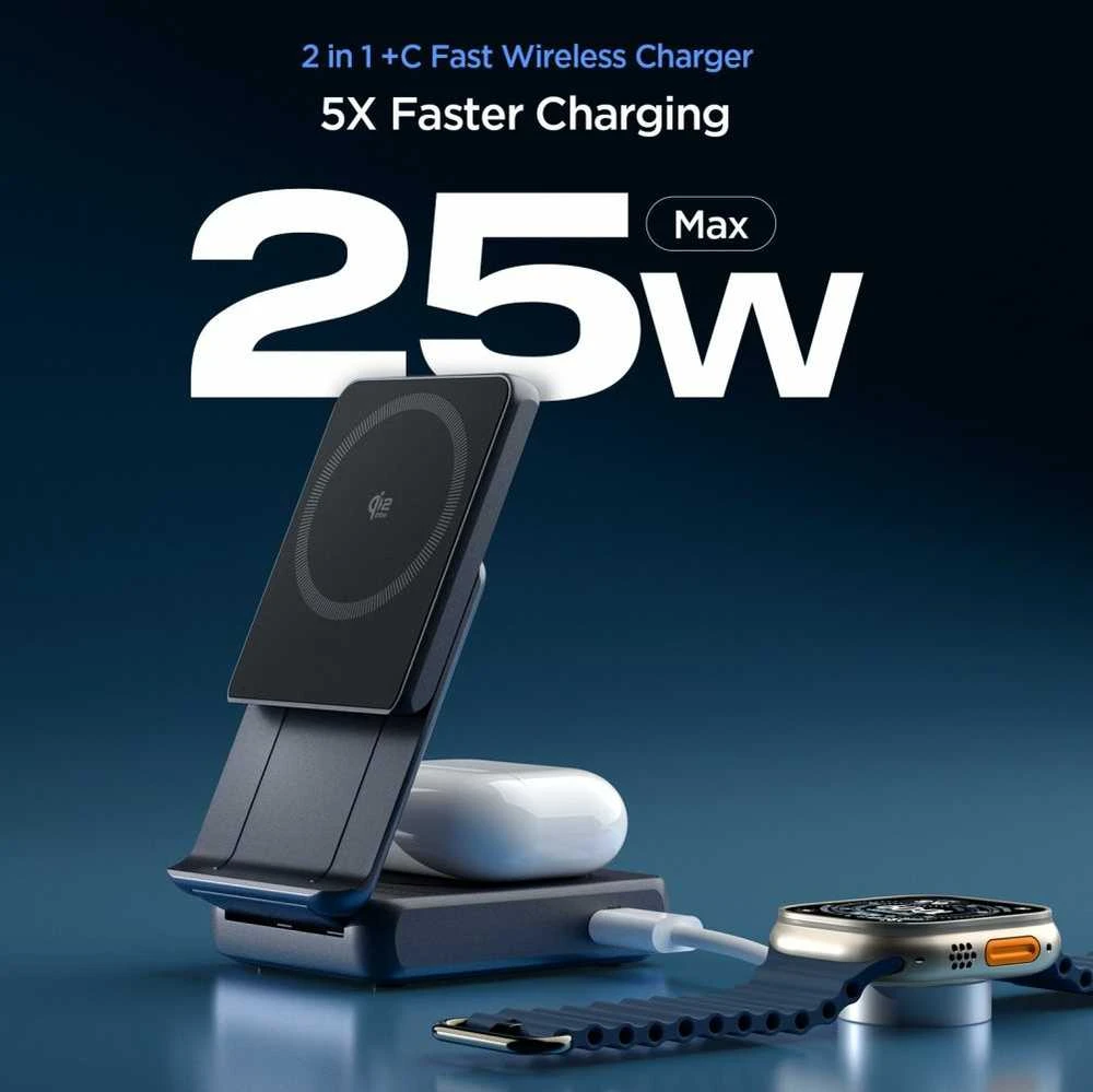 Įkroviklis Spigen Essential MagSafe 2-in-1+C Wireless Charger EF302MOQ, juodas
