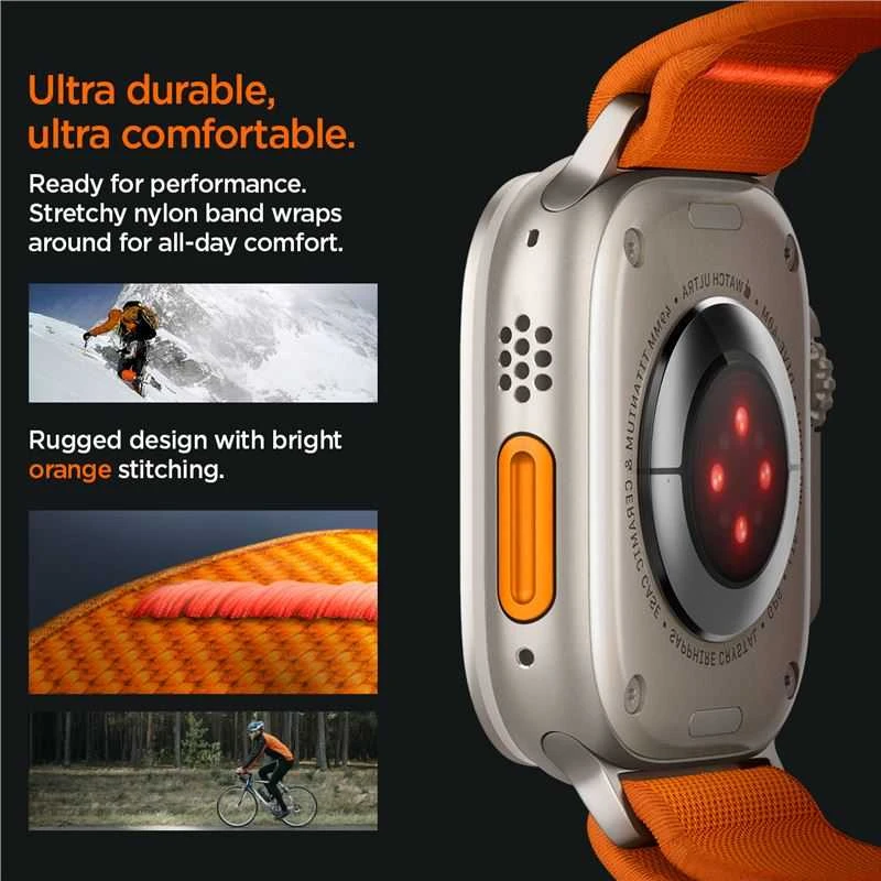 Dėklas Spigen Fit Lite Ultra Apple Watch 4 / 5 / 6 / 7 / 8 / SE / Ultra (42 / 44 / 45 / 49 mm) oranžinės spalvos