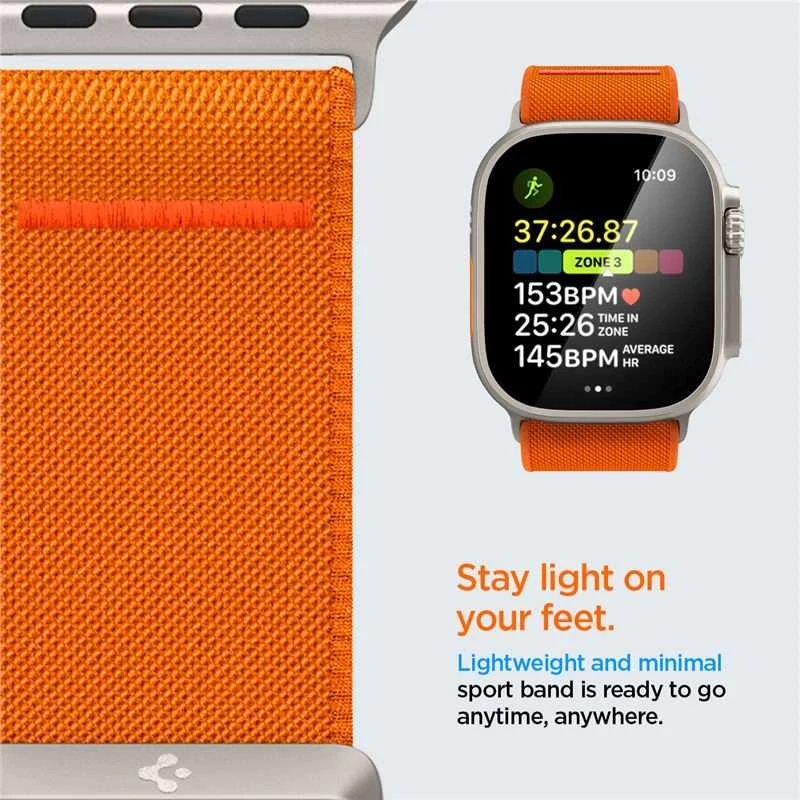 Dėklas Spigen Fit Lite Ultra Apple Watch 4 / 5 / 6 / 7 / 8 / SE / Ultra (42 / 44 / 45 / 49 mm) oranžinės spalvos