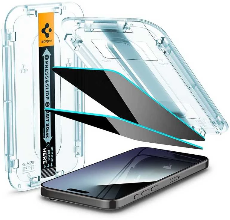 Apsauginis stiklas Spigen Stiklas tR EZ Fit (Privacy) 2-pack, skaidrus - iPhone 15 Pro