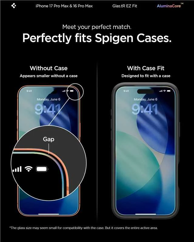 „Spigen Glas.tR EZ Fit“ dėklas, skirtas „Apple iPhone 16 Pro Max / 17 Pro Max“ – 2 vnt.