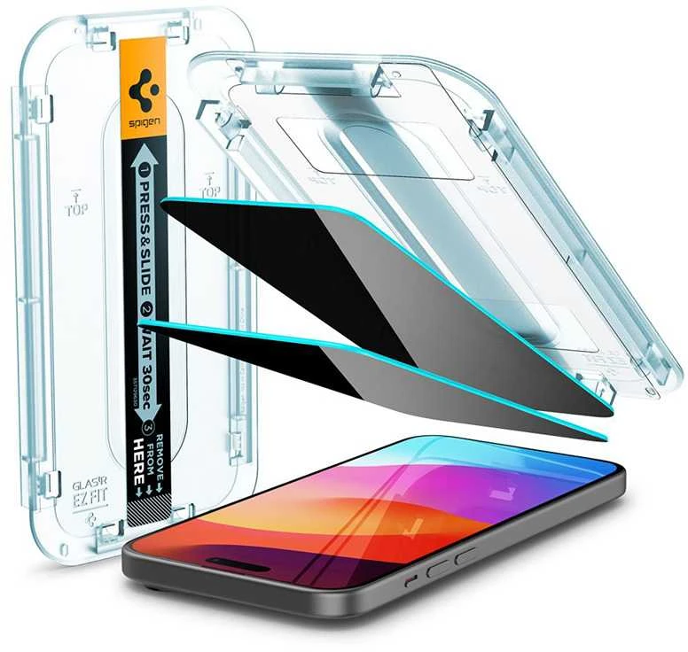 Apsauginis stiklas Spigen stiklas tR EZ Fit (Privacy) 2-pack, skaidrūs - iPhone 15 Pro Max