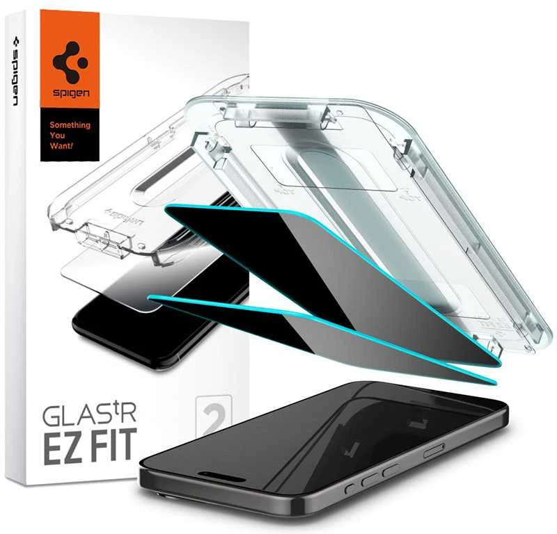 Apsauginis stiklas Spigen stiklas tR EZ Fit (Privacy) 2-pack, skaidrūs - iPhone 15 Pro Max
