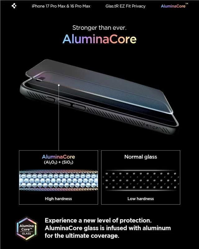 „Spigen Glas.tR EZ Fit Privacy“ dėklas Apple iPhone 16 Pro Max / 17 Pro Max – 2 vnt.