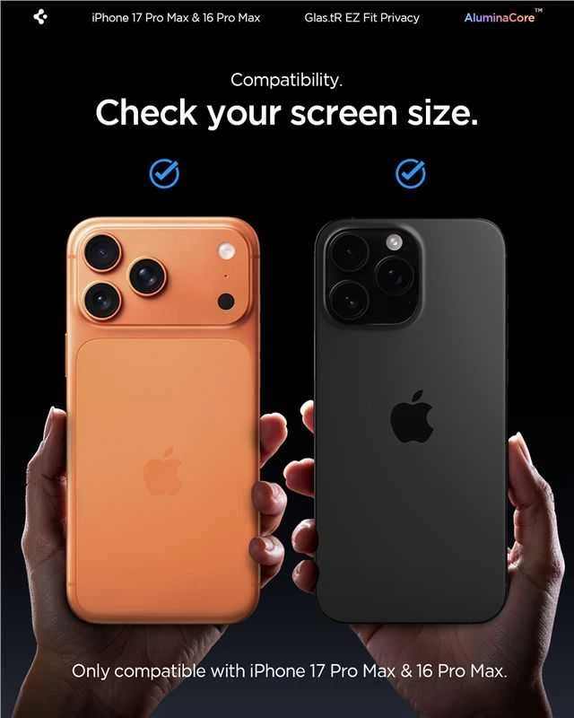 „Spigen Glas.tR EZ Fit Privacy“ dėklas Apple iPhone 16 Pro Max / 17 Pro Max – 2 vnt.