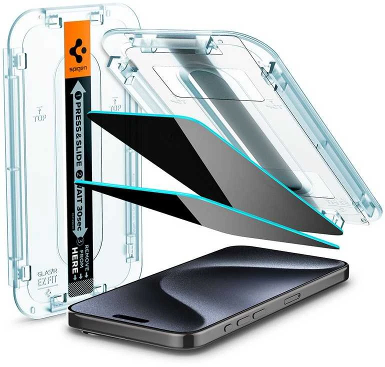 Spigen GLAS.TR EZ FIT Privacy – Apsauginis stiklas with privacy filter skirtas iPhone 15 Pro