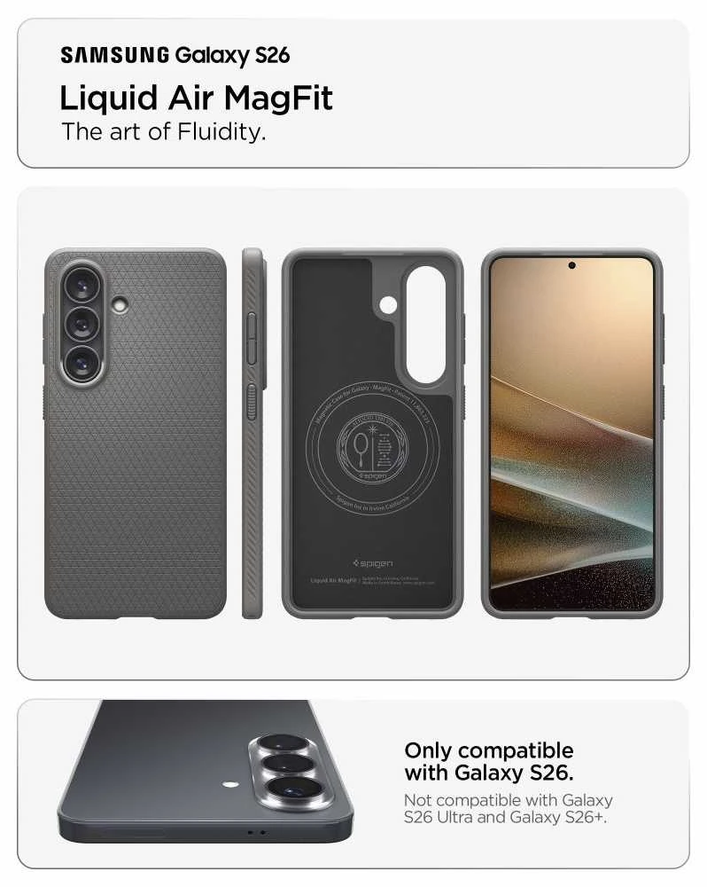 Spigen Liquid Air Mag MagSafe dėklas skirtas Samsung Galaxy S26 – pilkos spalvos