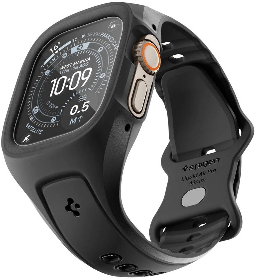 SPIGEN LIQUID AIR PRO & GRŪDINTAS STIKLAS APPLE WATCH ULTRA 1 / 2 / 3 (49 MM) Juodas