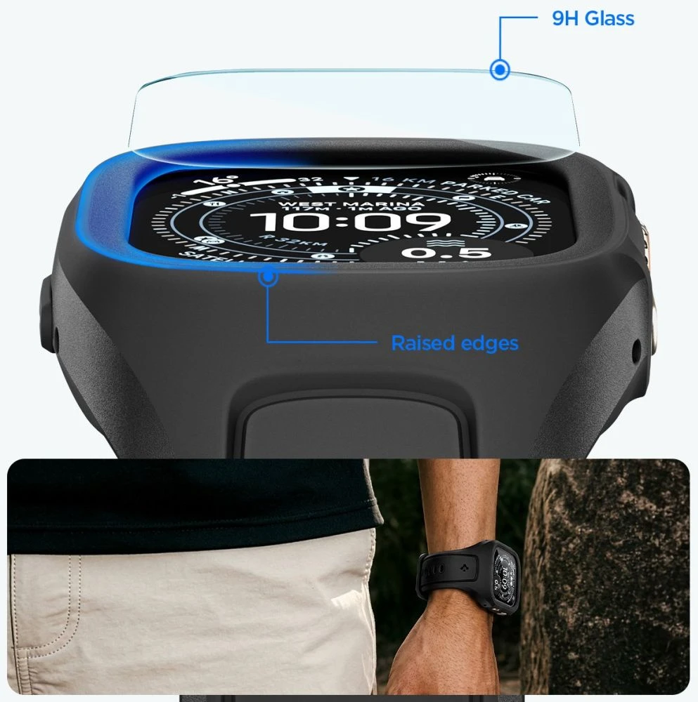 SPIGEN LIQUID AIR PRO & GRŪDINTAS STIKLAS APPLE WATCH ULTRA 1 / 2 / 3 (49 MM) Juodas
