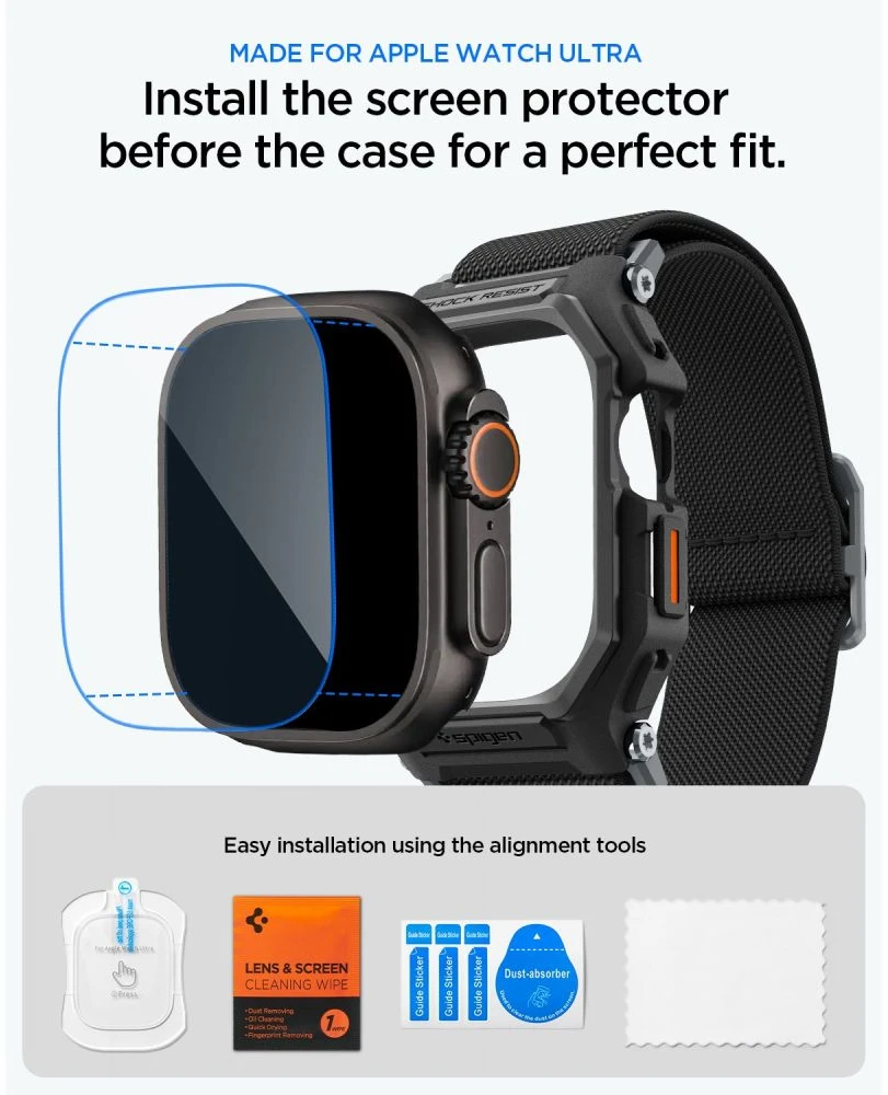 SPIGEN LITE FIT PRO IR GRŪDINTAS STIKLAS APPLE WATCH ULTRA 1 / 2 / 3 (49 MM) MATINĖ JUODA